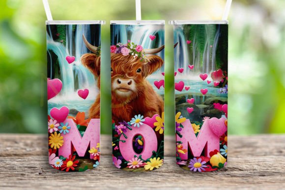 Mom Highland Cow Tumbler Wrap PNG Review